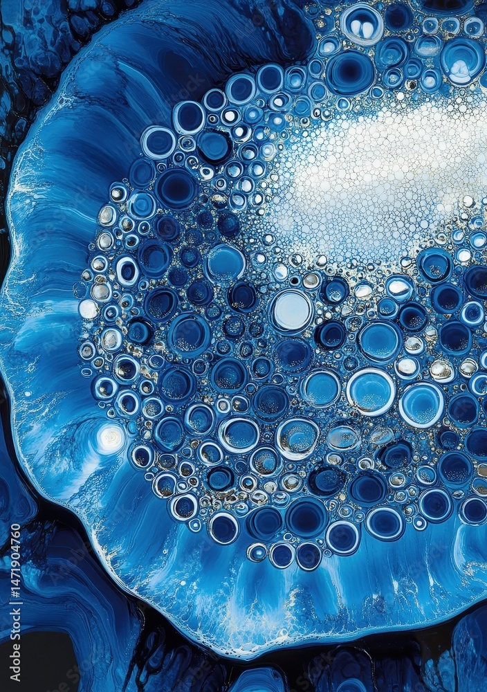Aufkleber Abstract Blue and White Circular Pattern with Bubbles Design and Macro Details Creates an Artistic Textured Background
