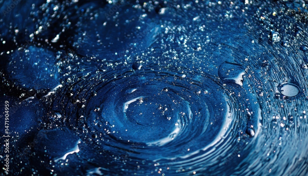 Poster abstract blue swirl texture macro shot with liquid patterns and dark tones creating a deep space lik