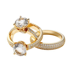 Gold Diamond Jewelry Rings Displayed in Luxury on Transparent Background

