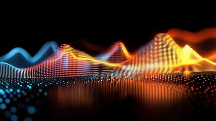 Abstract Glowing Data Wave with Blue and Orange Tones on Black Background