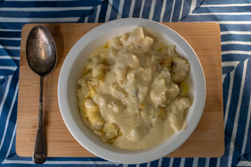 dish of home made cauliflower cheese side dish 