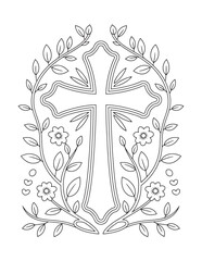 Decorative Cross with Vines – Bible Line Art Coloring pages