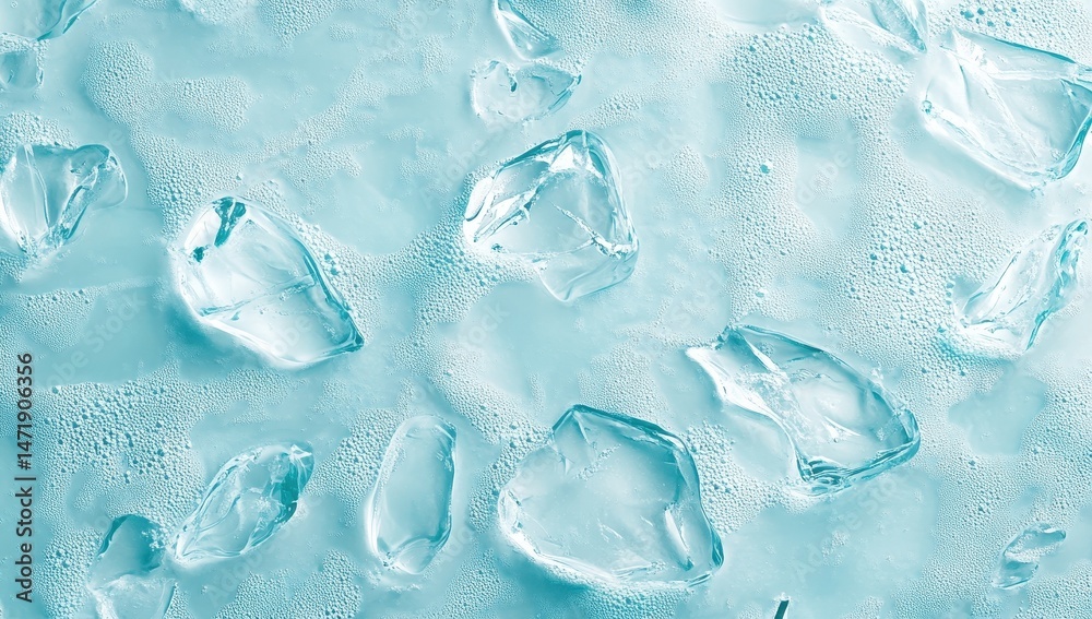 Poster abstract ice cubes texture in blue and white detailed close up frozen water crystals surface with sp