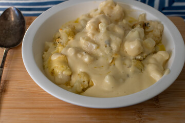 dish of home made cauliflower cheese side dish 