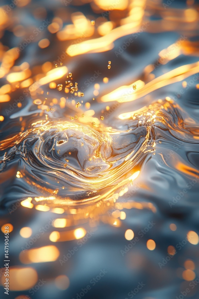 Aufkleber Abstract Metallic Silver and Gold Fluid Texture with Dynamic Motion Background