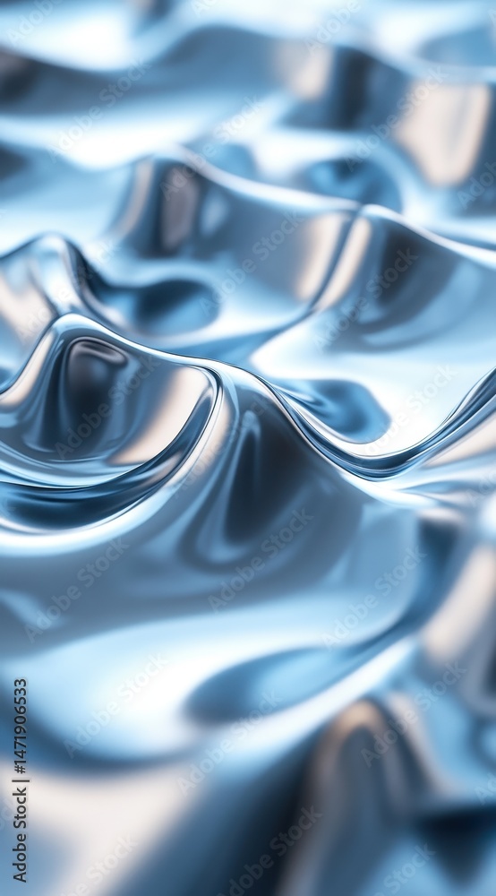 Poster Abstract Metallic Liquid Wave with Silver Chrome Texture and Fluid Motion Creating Iridescent Ripples on a Shiny Surface a Modern Design