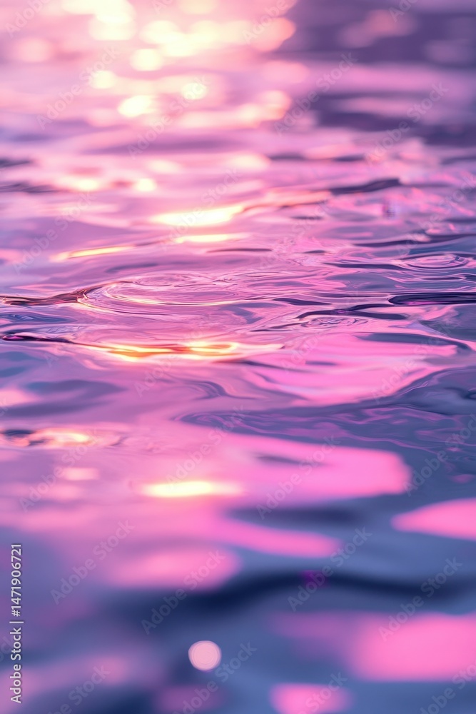 Poster Abstract Pink and Purple Water Surface Reflecting Light creating a Shiny Texture with Ripples and Waves for a Modern and Creative Background Wallpaper