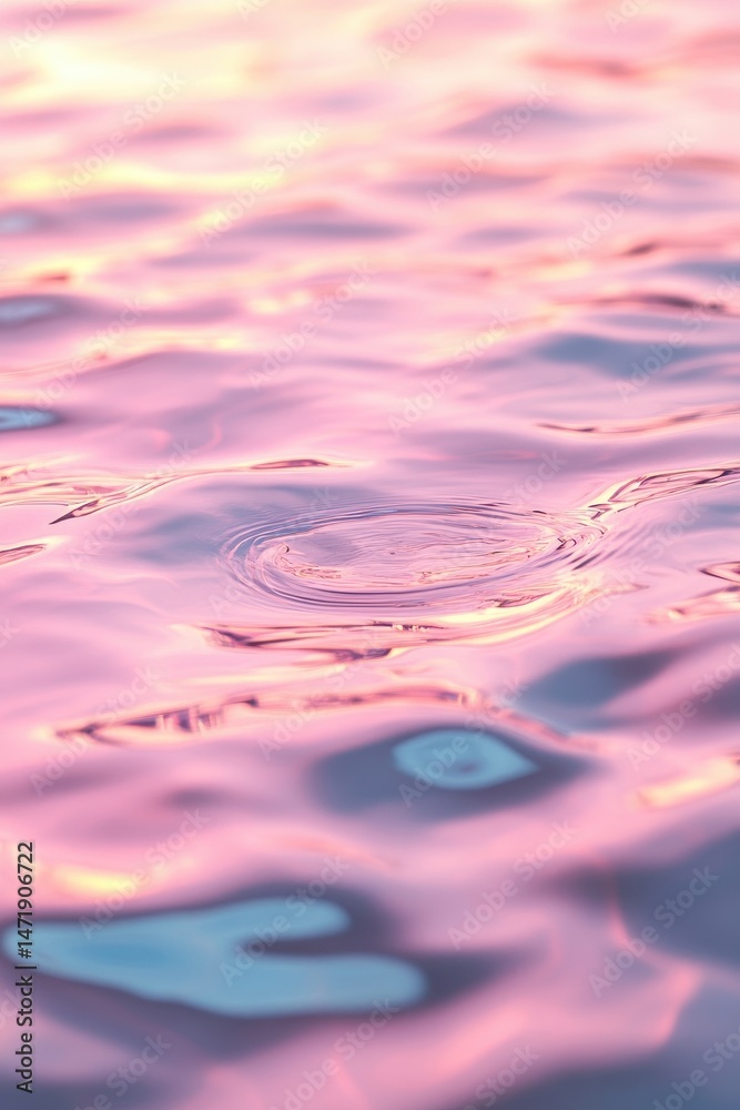 Poster Abstract Pink and Blue Water Surface with Gentle Ripples and Smooth Texture in Soft Light Creating Calming and Tranquil Background