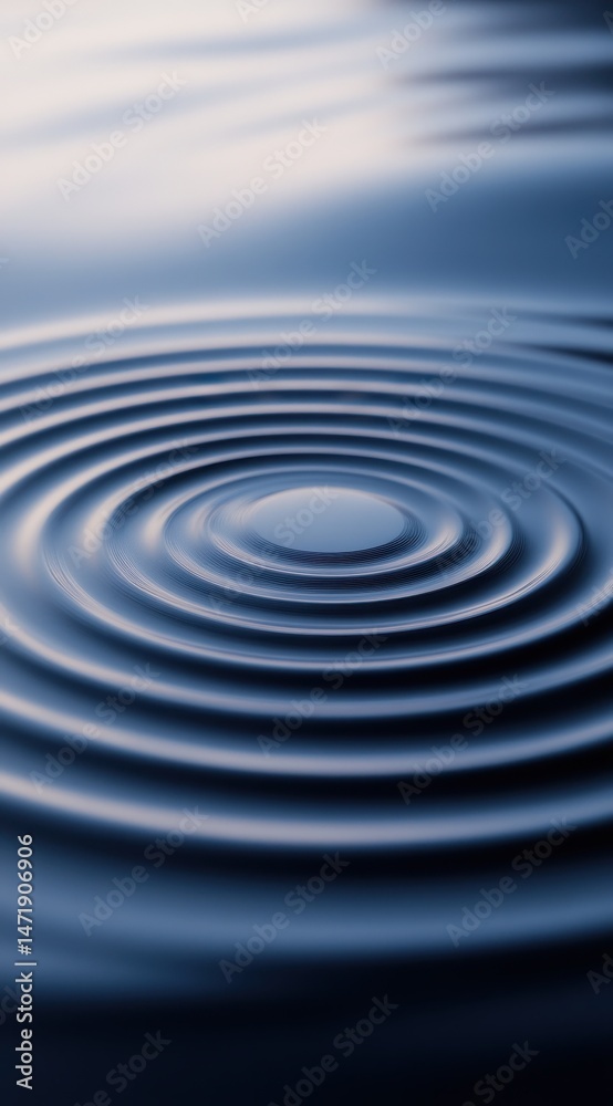 Poster Abstract Ripples on Blue Water Surface with Concentric Circles in Macro Shot Emphasizing Fluid Motion and Reflective Texture with Dynamic and Serene Composition