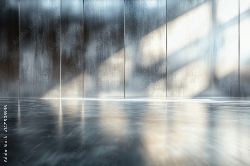 Aufkleber abstract room interior featuring a light and shadow play on a grunge wall with a shiny floor surface