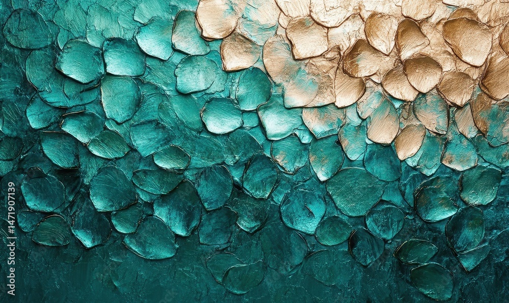 Poster Abstract Texture with Turquoise Aqua and Copper Scale Pattern Design Art Decoration with Metallic Detail Structure Background