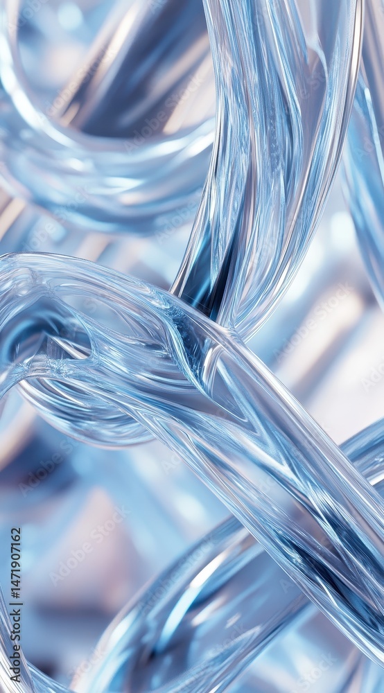 Leinwandbilder Abstract Twisted Metallic Strands with Soft Blue Hue and Smooth Shiny Surface with Interwoven Pattern Creating a Modern Dynamic and Futuristic Artistic Background