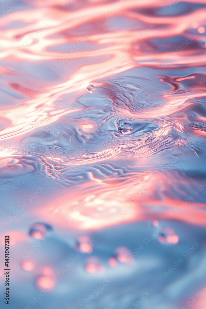 Poster Abstract Water Surface with Pink and Blue Reflections Creates a Dynamic Ripple Pattern in Vertical Close Up