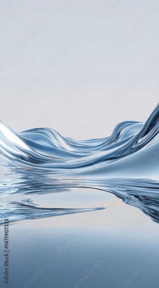 Aufkleber Abstract Water Waves with Reflections in Blue and White Tones Dynamic Fluid Surface with Smooth Texture and Motion Flowing Background