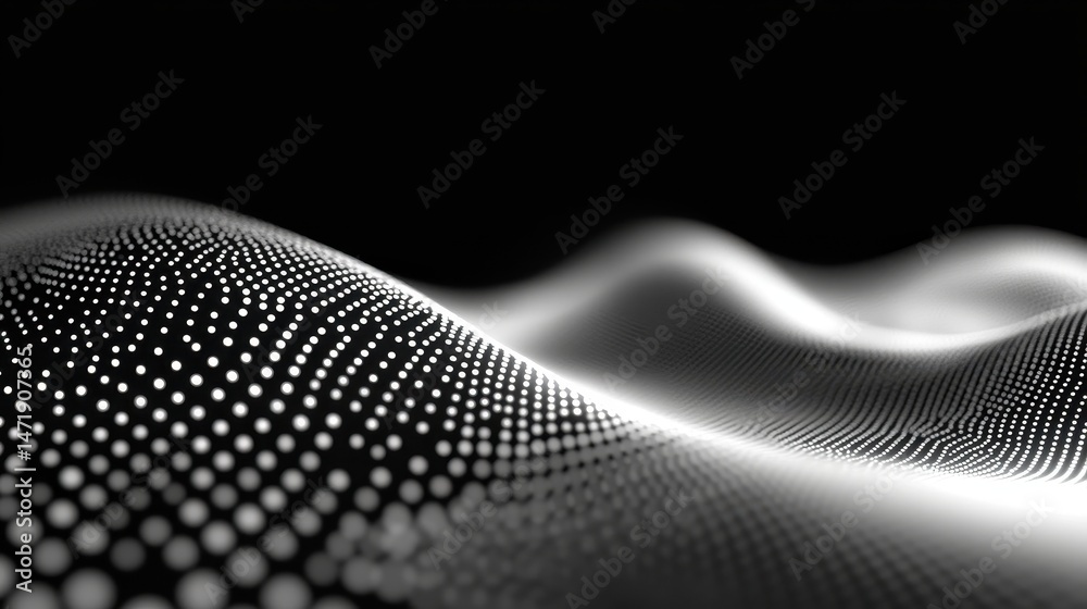 Aufkleber abstract wave of white dots on black background digital rendered geometric pattern