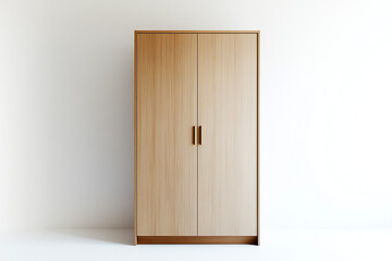 Fototapeta premium Modern Light Wood Armoire Minimalist Wardrobe Double Door Storage Cabinet