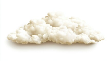 Fluffy beige cloud cluster against a white background.  Realistic, detailed illustration of cumulus clouds