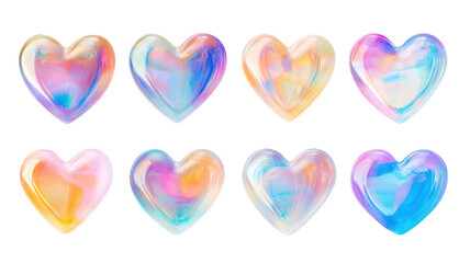 Heart Shape Hologram Sticker Set Isolated on Transparent Background

