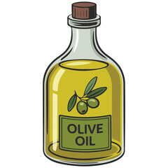 Olive oil in transparent bottle isolated vector illustration on white background