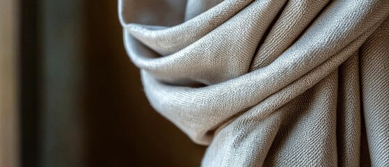 Fototapeta premium Close-up of a beige-colored fabric with a textured surface. the fabric appears to be made of a soft, silky material and has a subtle sheen.