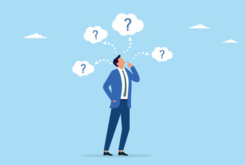 Vector illustration of a businessman thinking of solutions to many problems
