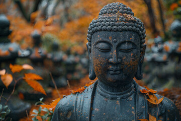 Autumn Leaves on Buddha Statue