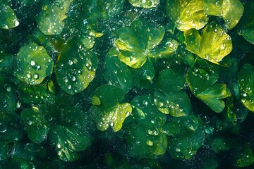 Fototapeta premium Lush Green Leaves with Dew Drops