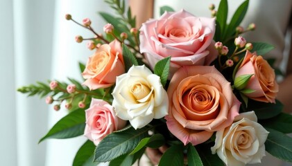 Elegant bouquet wedding arrangement, featuring various blooms and greenery , ceremony, bridal flowers, roses