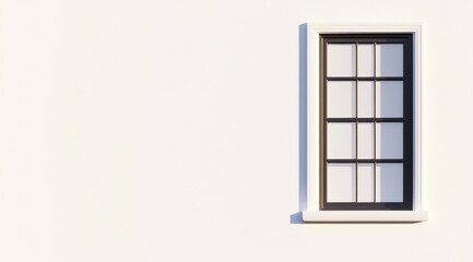 White wall with dark framed window, simple and elegant.  Multiple panes
