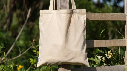 Minimalist Canvas Tote Bag in a Natural Outdoor Setting for Eco-Friendly Mockup