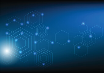 Abstract background hexagon honeycomb pattern in blue horizontal vector illustrator. Concept of technology design connection pattern from geometric shape, data internet communication, grid molecular.