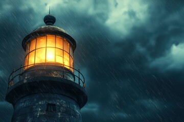 Old Lighthouse Glowing Under Stormy Skies