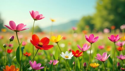 Obraz premium Vibrant spring blossoms in a field of wildflowers , purple, blooming, macro
