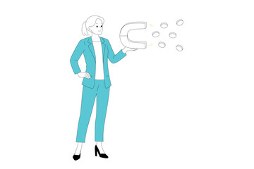 A Businesswoman Skillfully Utilizing a Magnet to Attract New Opportunities and Success