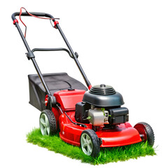 Red Lawn Mower on Green Grass HighQuality Image isolated on transparent background