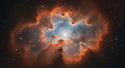 Obraz premium Lagoon Nebula: Stunning Star Nursery, Orange & Blue Cosmic Clouds, Space Wonder, Galaxy, Deep Sky, Celestial Beauty