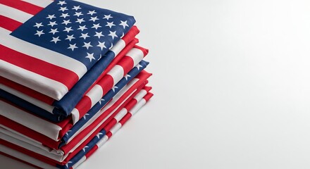 Stack of Folded American Flags on White Background, Symbolizing Patriotism, Memorial Day, Fourth of July and National Pride