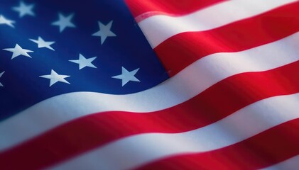 Fototapeta premium Close-up shot of a waving American flag, showing intricate details of the stars and stripes , government, republic, textile