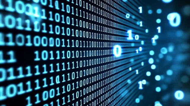 Abstract representation of binary code flowing through a digital space, symbolizing data processing