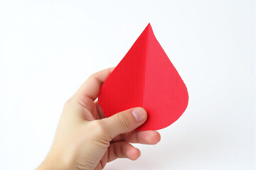 Obraz premium hand holding a red blood drop on a white background