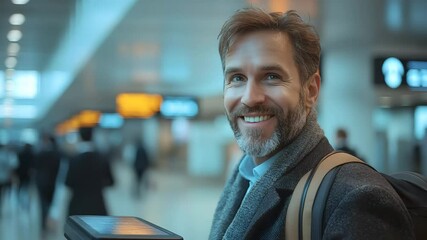 Corporate executive in airport security line using biometric scan - Powered by Adobe