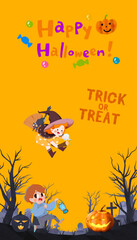Halloween poster with witch and grave (Original illustration, Not AI GENERATED)