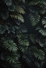 Luxurious dark tropical foliage overlay, textured elegance , leaves, design, tropical