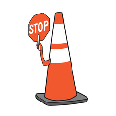 Traffic Cone with Stop Sign Vector