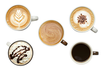 set of various coffee cups collection isolated on transparent background
