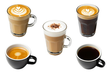 set of various coffee cups collection isolated on transparent background