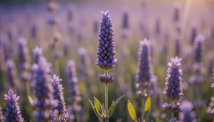 Fototapeta premium Lavender Field Purple Flowers Close Up