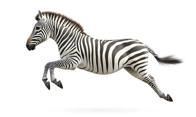 Fototapeta premium A Striking Zebra Is Jumping Against A Plain White Background
