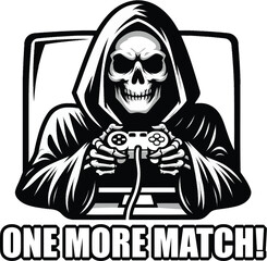 Grim Reaper Gaming Vector T-Shirt Design - One More Match!