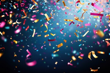 Vibrant celebration confetti falling on dark background